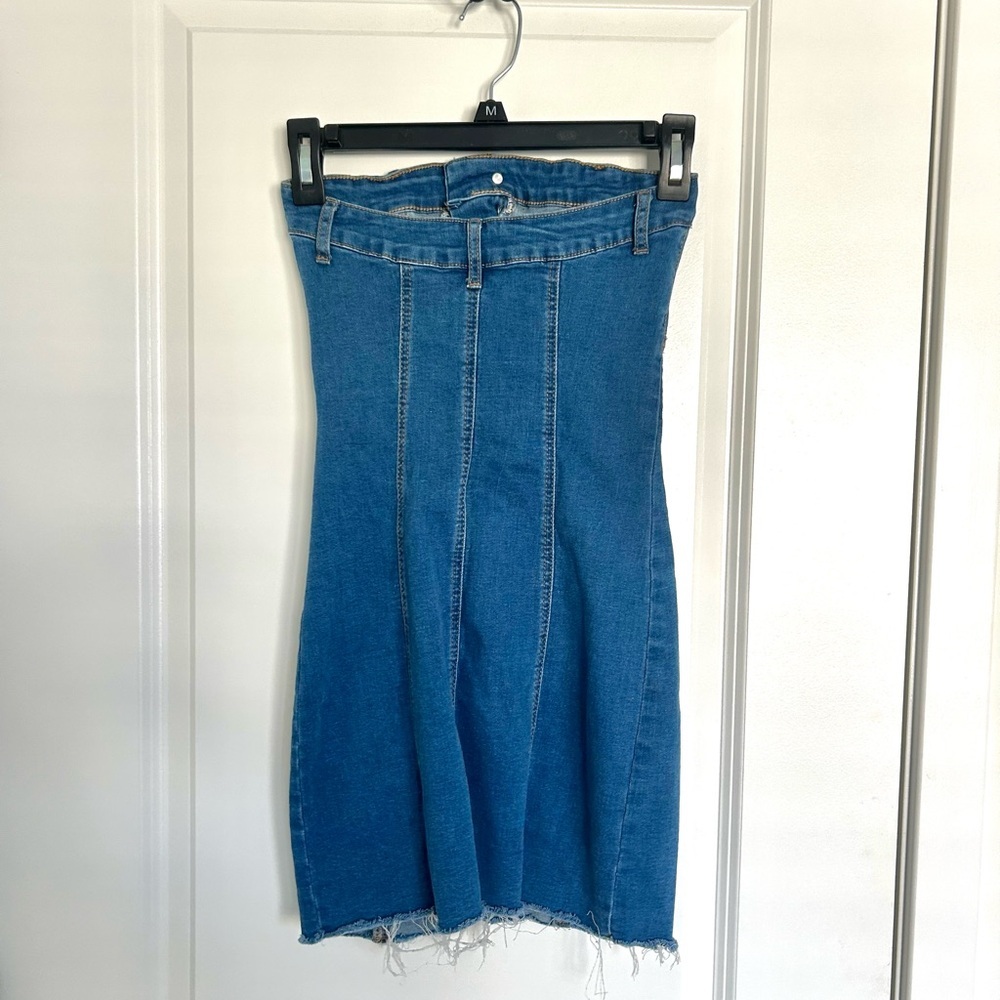Edikted Blue Strapless Jean Denim Mini Dress Small - Picture 4 of 4